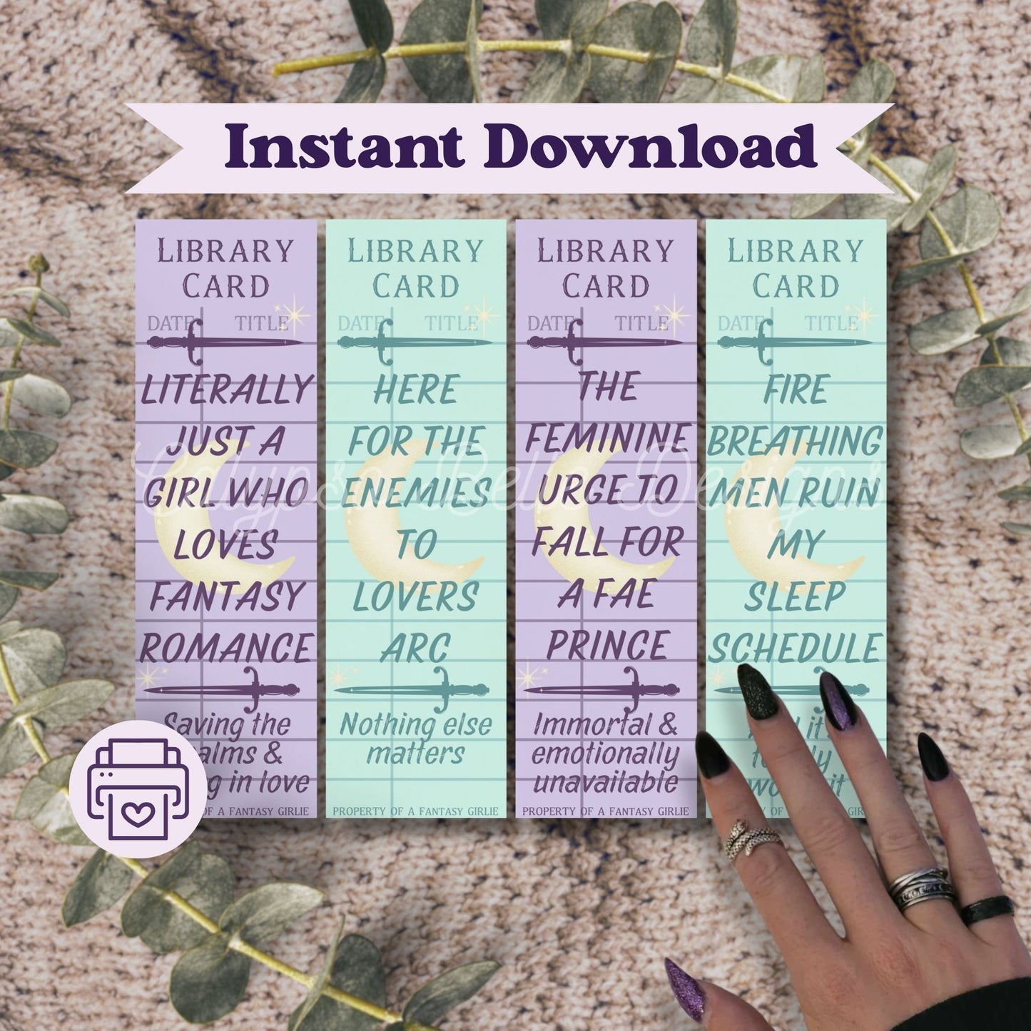 Fantasy Library Card Bookmark Bundle, Printable Bookmarks Bundle