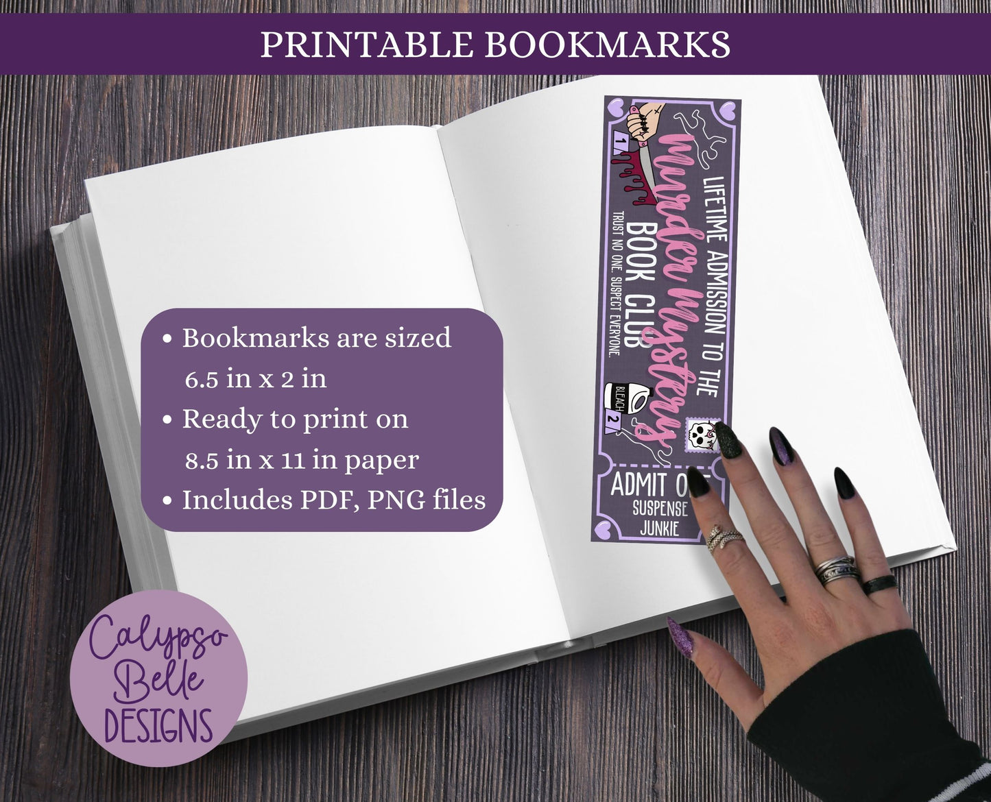 Murder Mystery Admit One Book Club Printable Bookmark