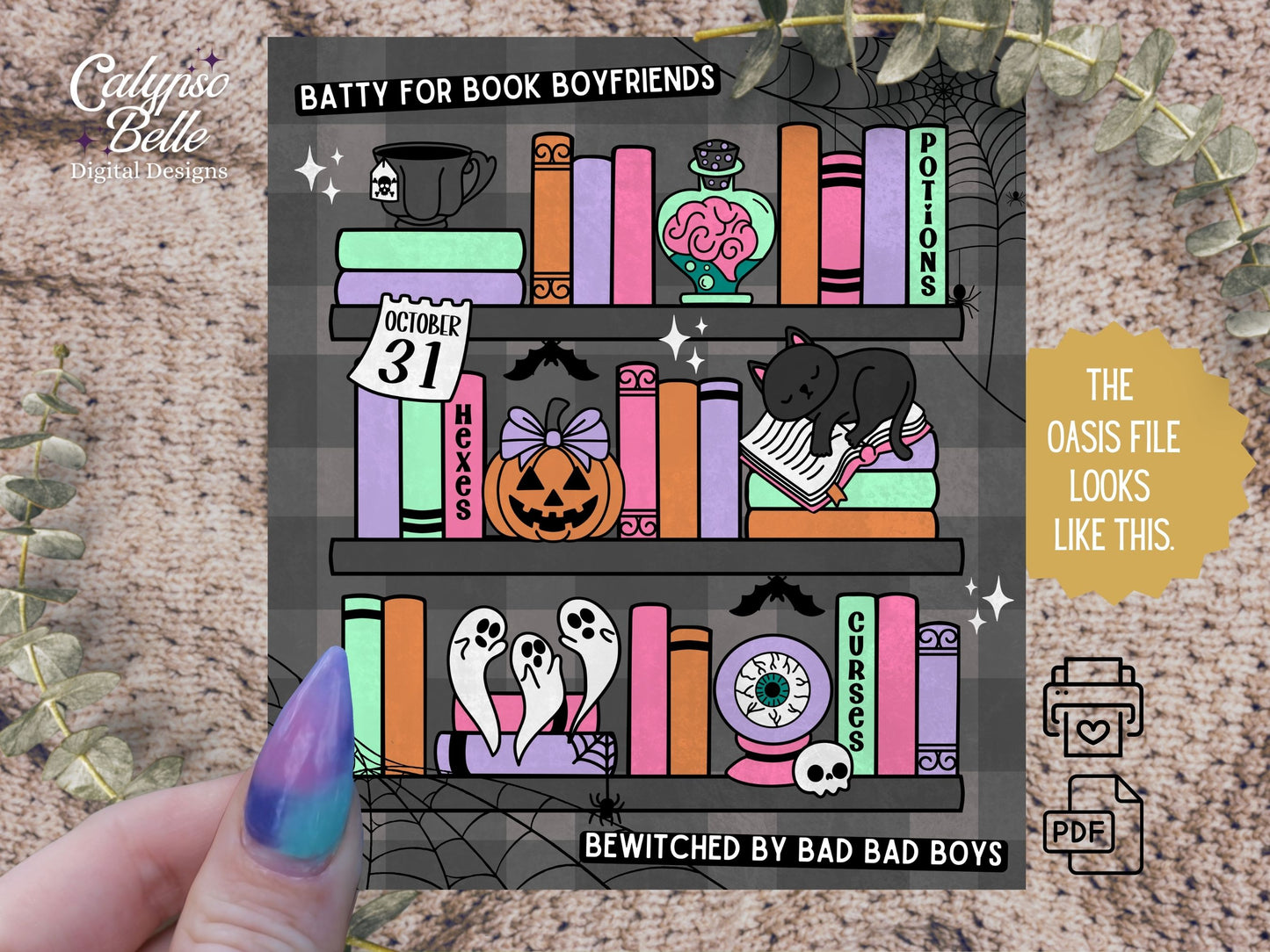 Spooky Halloween Shelf Romance, Printable Kindle Insert