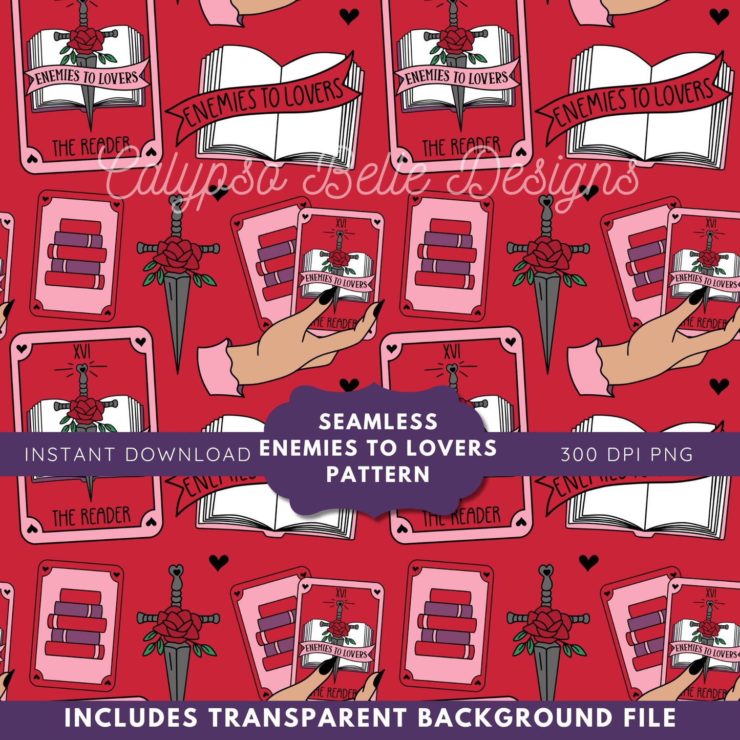 Enemies to Lovers Tarot Romance Reader Seamless Pattern, Smut Bookish Pattern
