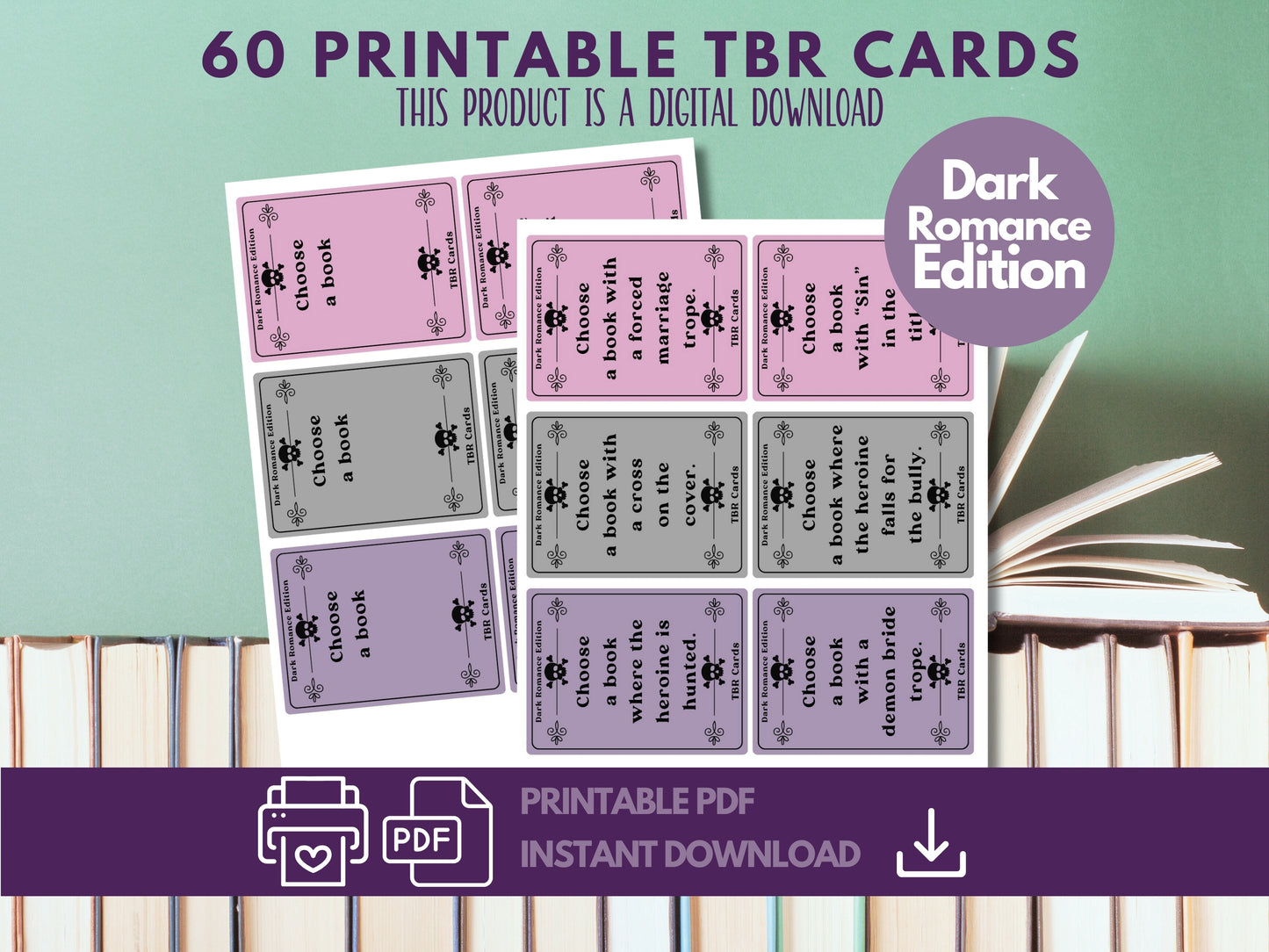 Dark Romance Edition, TBR Cards Printable, TBR Jar Printable, Bookish Printable