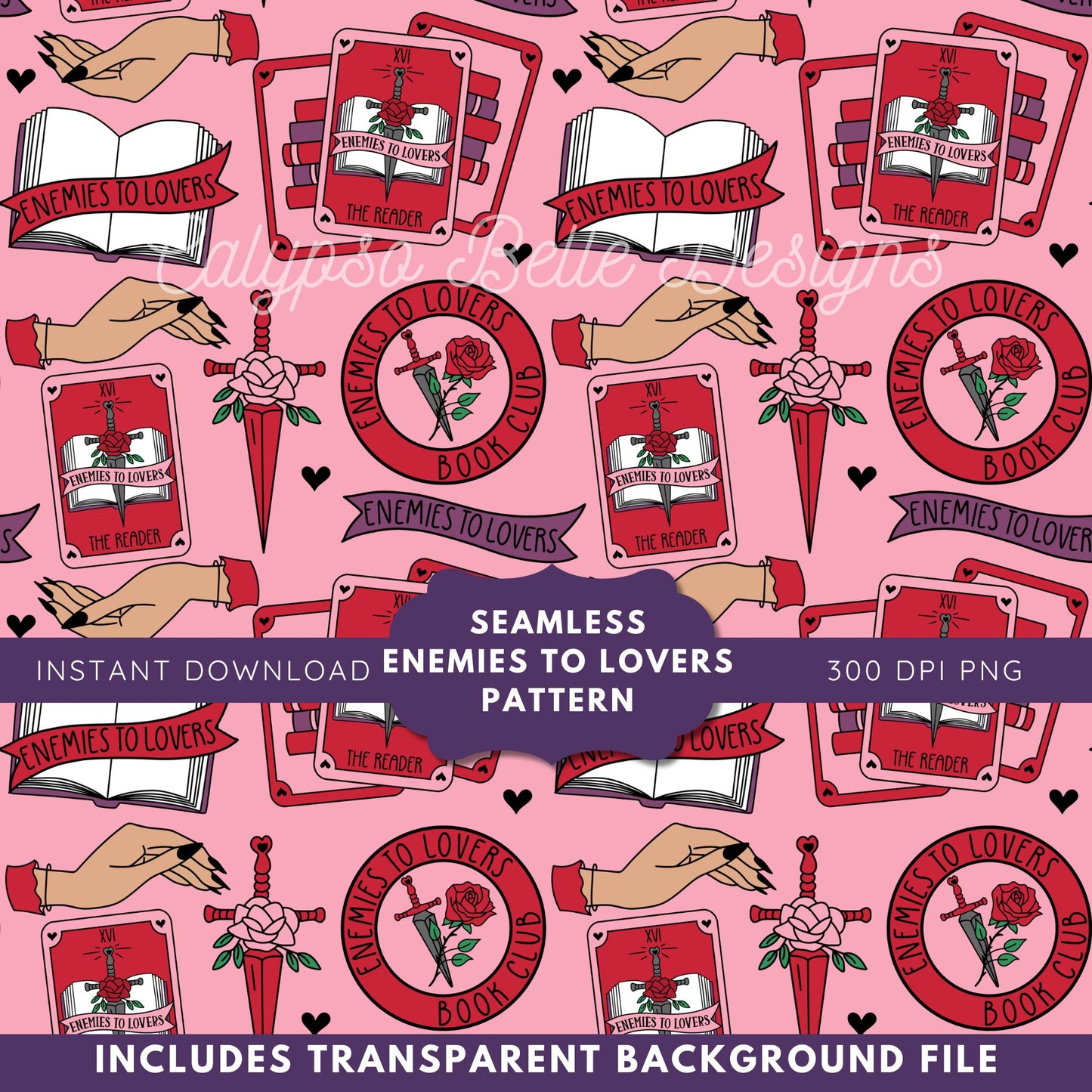Enemies to Lovers Tarot Romance Reader Seamless Pattern, Smut Bookish Pattern