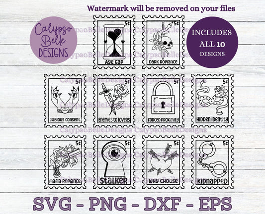 Dark Romance Stamps, Book Tropes Stamps Bundle Bookish Designs