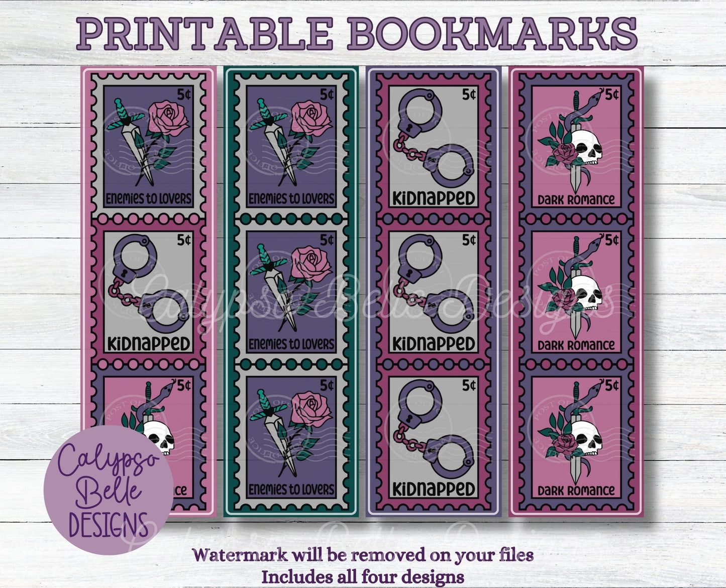 Book Tropes Stamps Printable Bookmarks, Enemies to Lovers Bundle