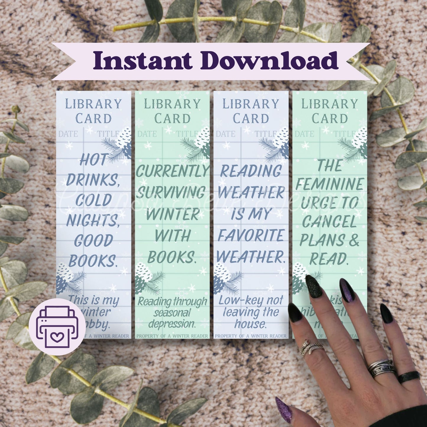 Winter Library Card Bookmark Bundle, Printable Bookmarks Bundle