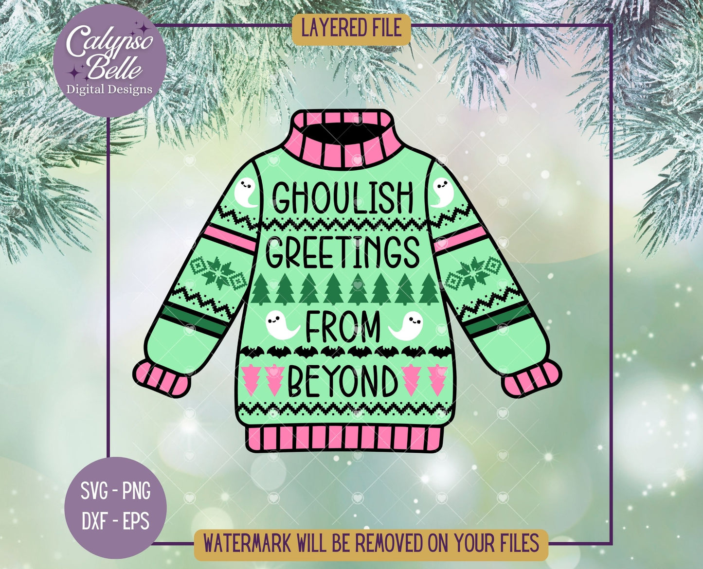 Ghoulish Greetings from Beyond, Ugly Christmas Sweater, Spooky Christmas