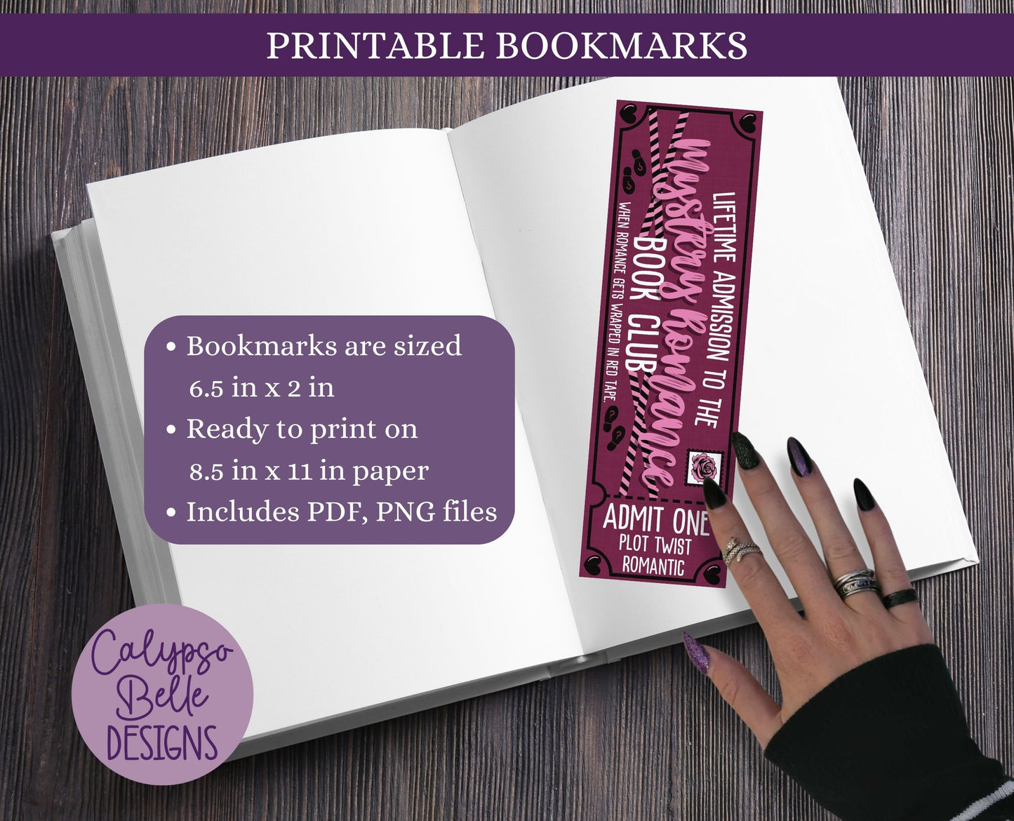 Mystery Romance Admit One Book Club Printable Bookmark