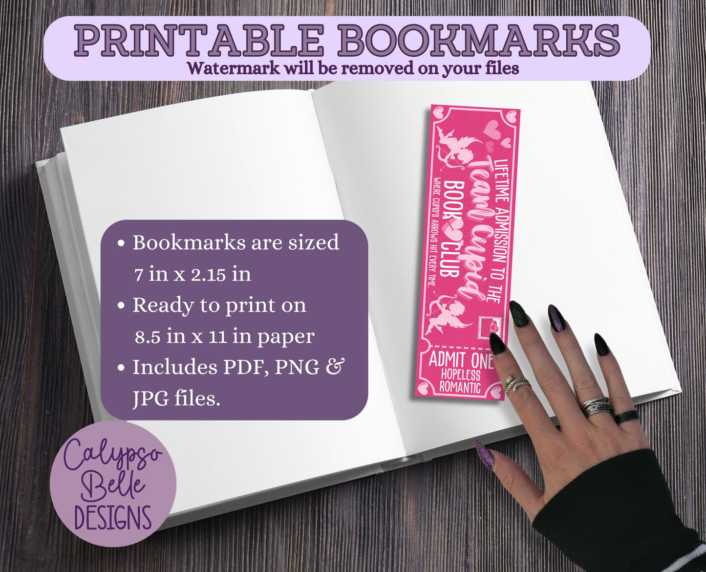 Admit One Valentine's Day Book Club Printable Bookmarks Bundle