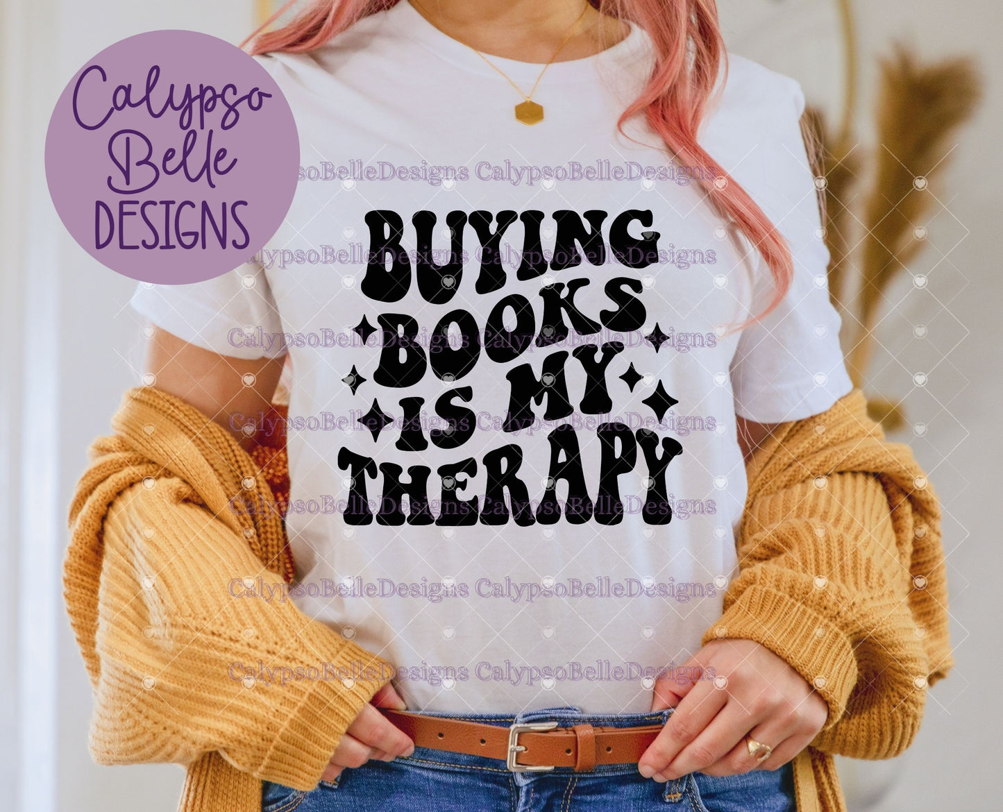 Buying Books is my Therapy, Wavy Retro with Pocket Bookish Design