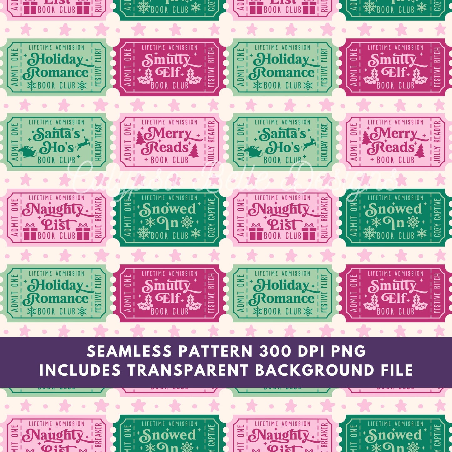 Admit One Christmas Book Club Seamless Pattern, Bookish Pattern, Christmas Pattern (Copy)