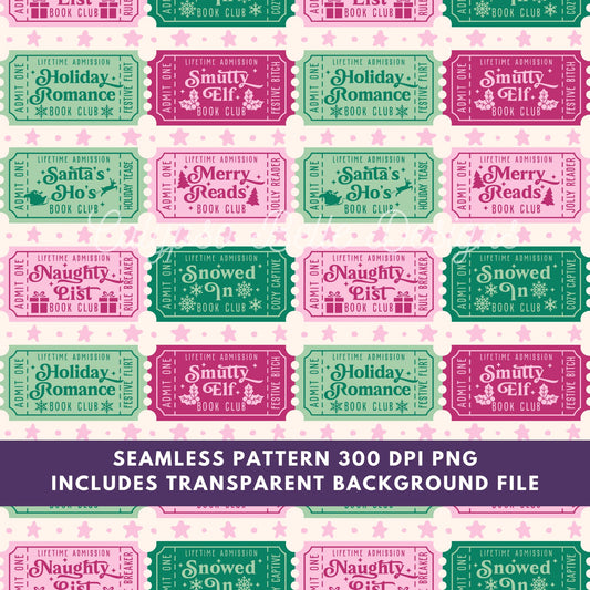 Admit One Christmas Book Club Seamless Pattern, Bookish Pattern, Christmas Pattern (Copy)