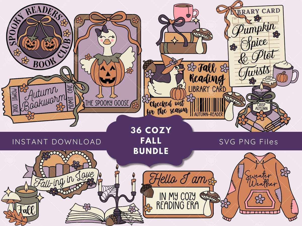 Cozy Bookish Fall Bundle, Bookish Designs