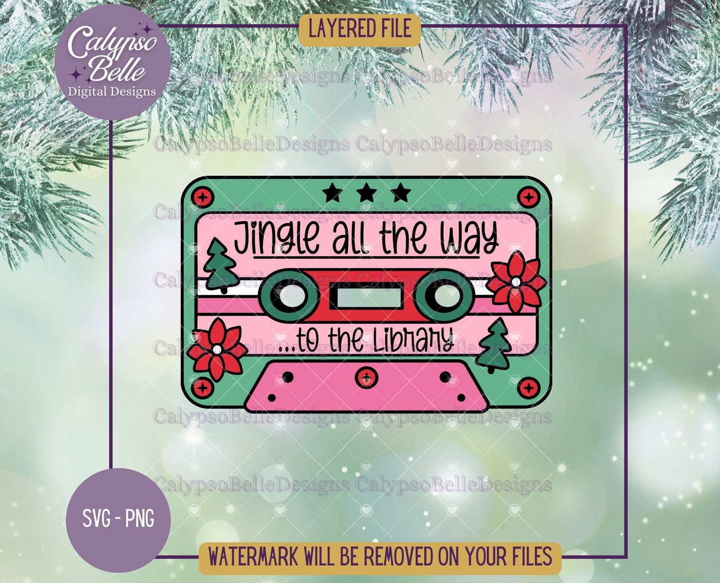 Jingle all the Way to the Library, Retro Mix Tape, Bookish Christmas Design