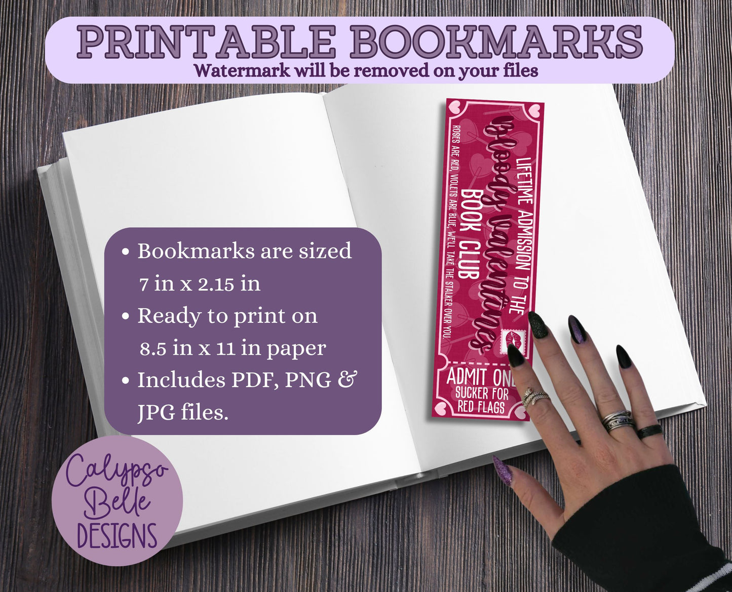 Admit One Valentine's Day Book Club Printable Bookmarks Bundle