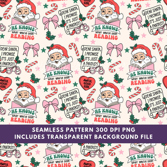 Santa Knows Seamless Pattern, Bookish Pattern, Christmas Pattern