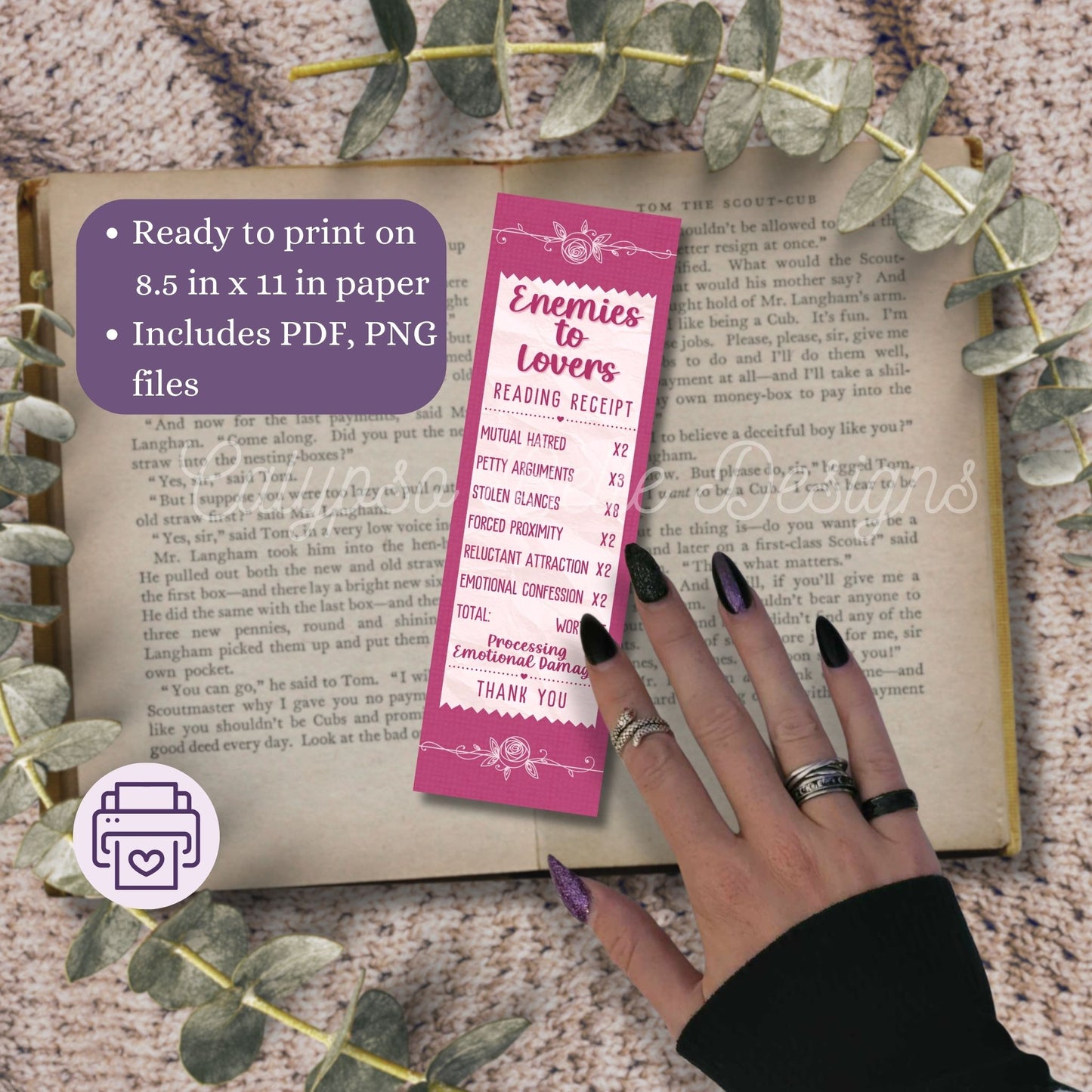 Romance Reading Receipt Bookmark Bundle, Printable Bookmarks Bundle