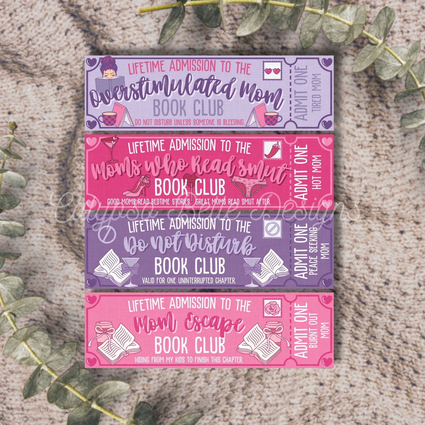 Bookish Mom Admit One Romance Book Club Printable Bookmarks