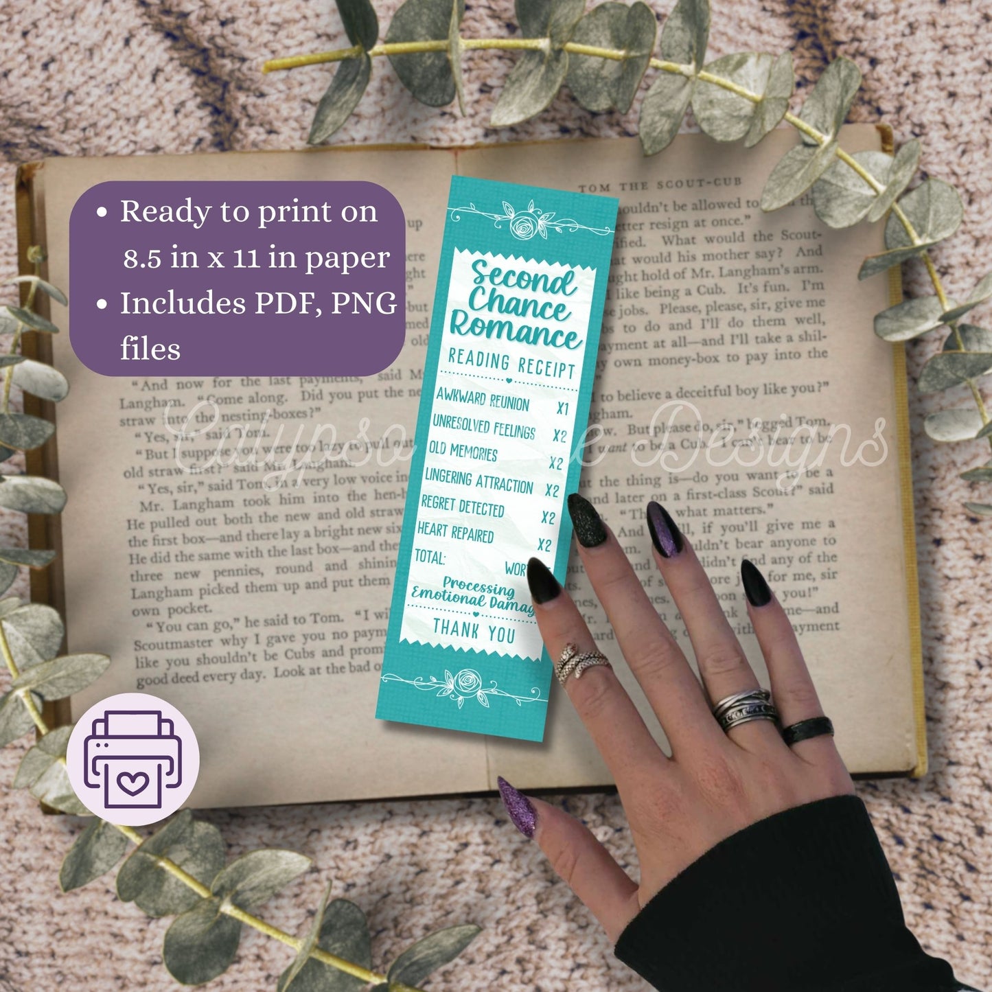 Romance Reading Receipt Bookmark Bundle, Printable Bookmarks Bundle