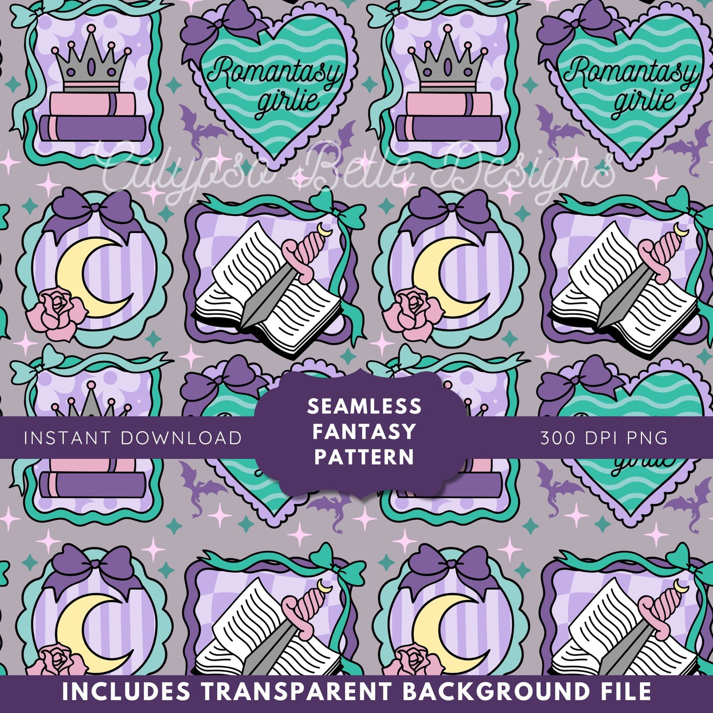 Fantasy Romance Frames Coquette Seamless Pattern, Bookish Pattern