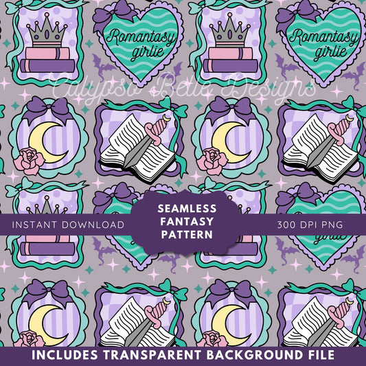 Fantasy Romance Frames Coquette Seamless Pattern, Bookish Pattern