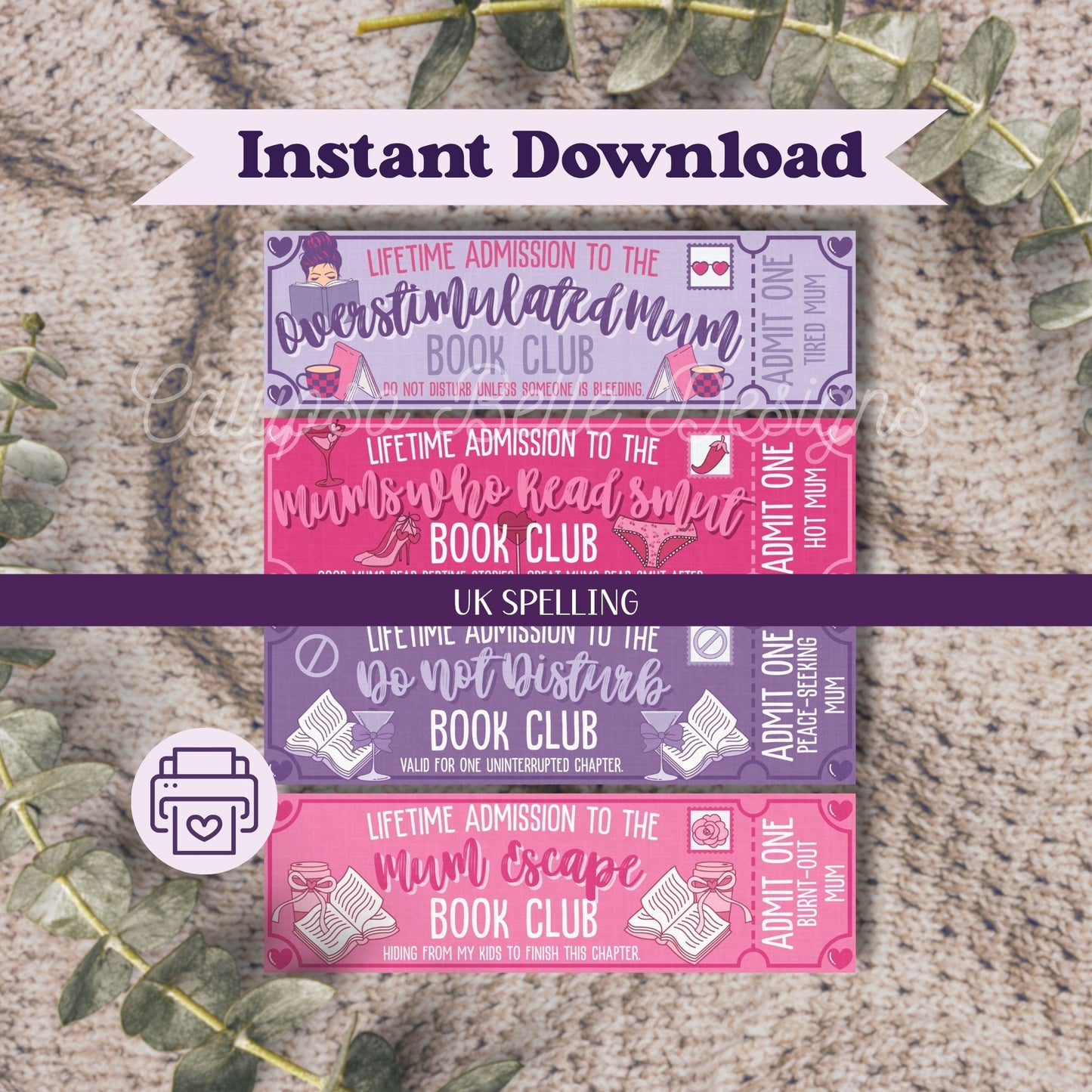 Bookish Mum Admit One Romance Book Club Printable Bookmarks