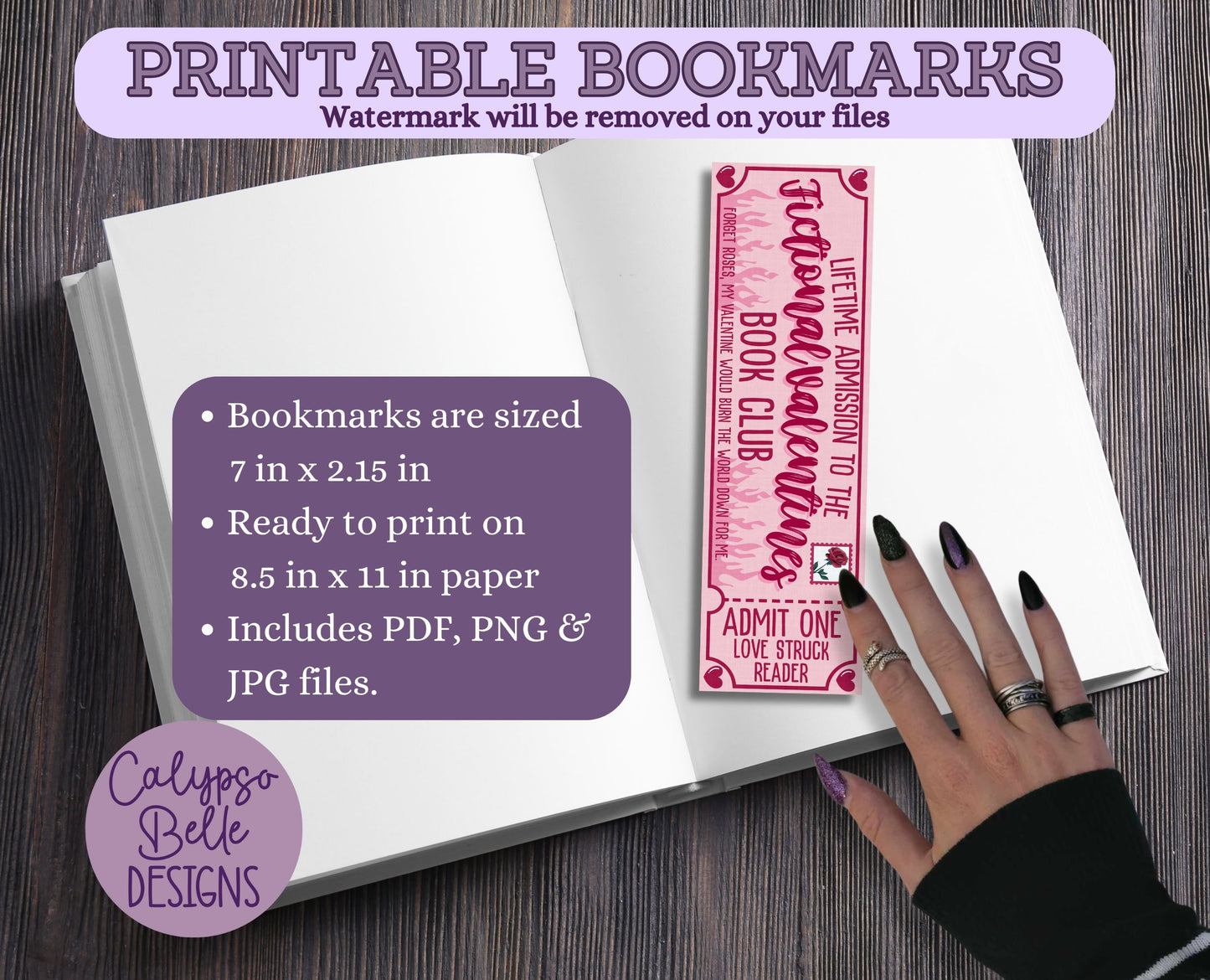 Admit One Valentine's Day Book Club Printable Bookmarks Bundle