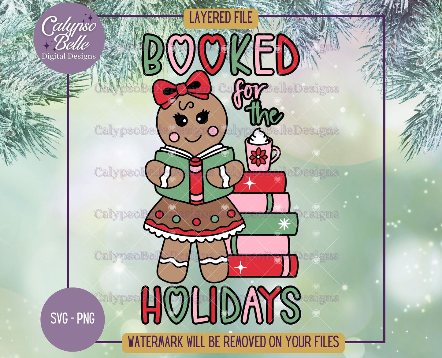 Booked for the Holidays, Gingerbread Girl Reading, Bookish Christmas Design