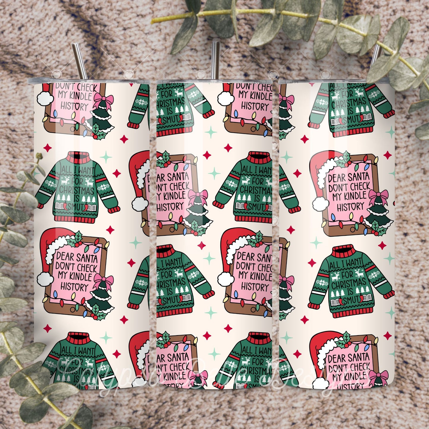 Dear Santa Don't Check my Kindle History Seamless Pattern, Bookish Pattern, Christmas Pattern