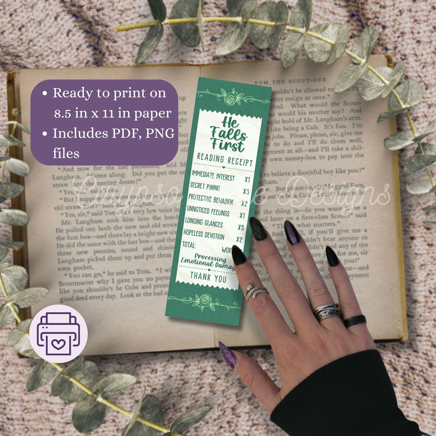 Romance Reading Receipt Bookmark Bundle, Printable Bookmarks Bundle