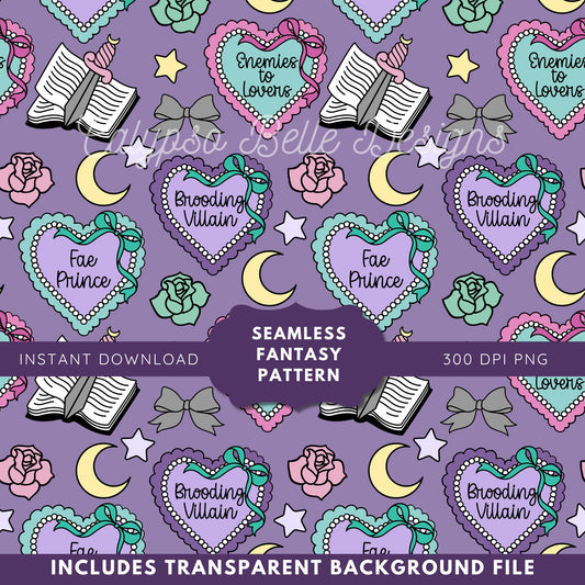 Fantasy Romance Coquette Seamless Pattern, Bookish Pattern
