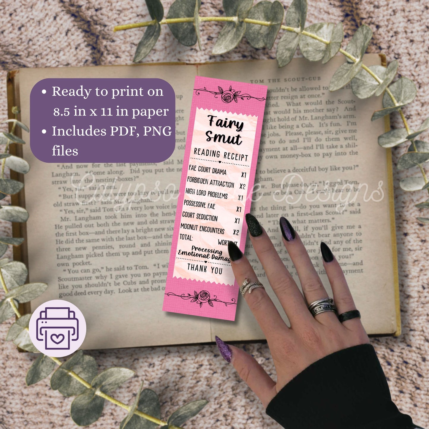 Fantasy Romance Reading Receipt Bookmark Bundle, Printable Bookmarks Bundle