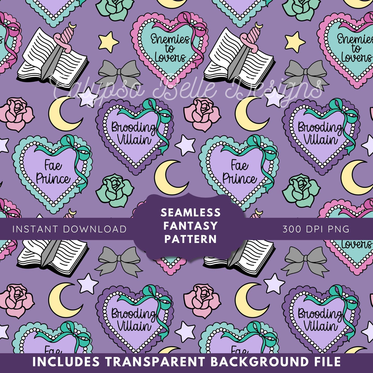 Fantasy Romance Coquette Seamless Pattern Bundle, Bookish Pattern (Copy)