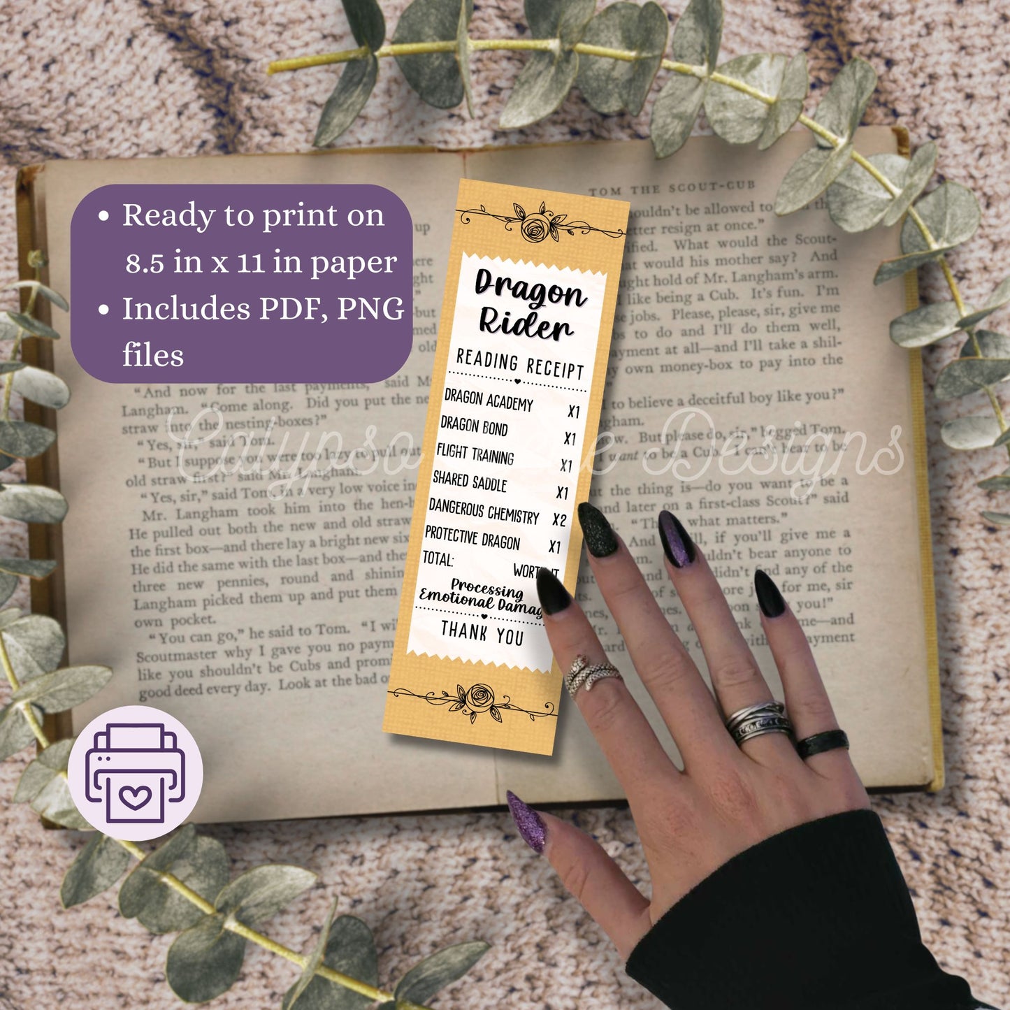 Fantasy Romance Reading Receipt Bookmark Bundle, Printable Bookmarks Bundle
