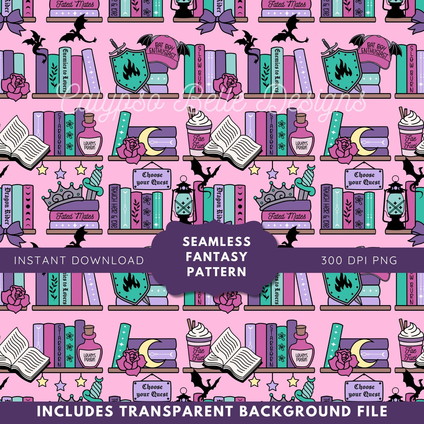 Fantasy Romance Coquette Seamless Pattern Bundle, Bookish Pattern (Copy)