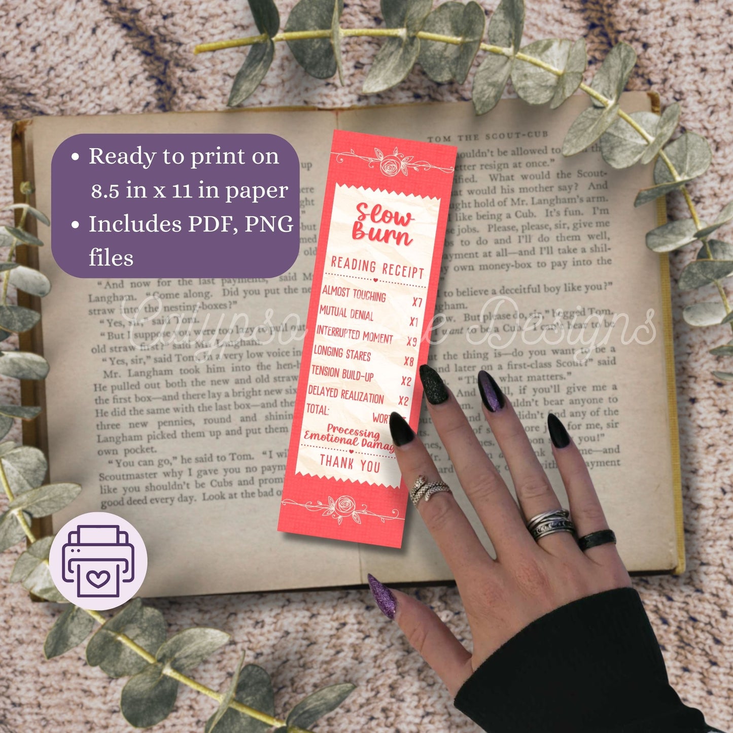 Romance Reading Receipt Bookmark Bundle, Printable Bookmarks Bundle