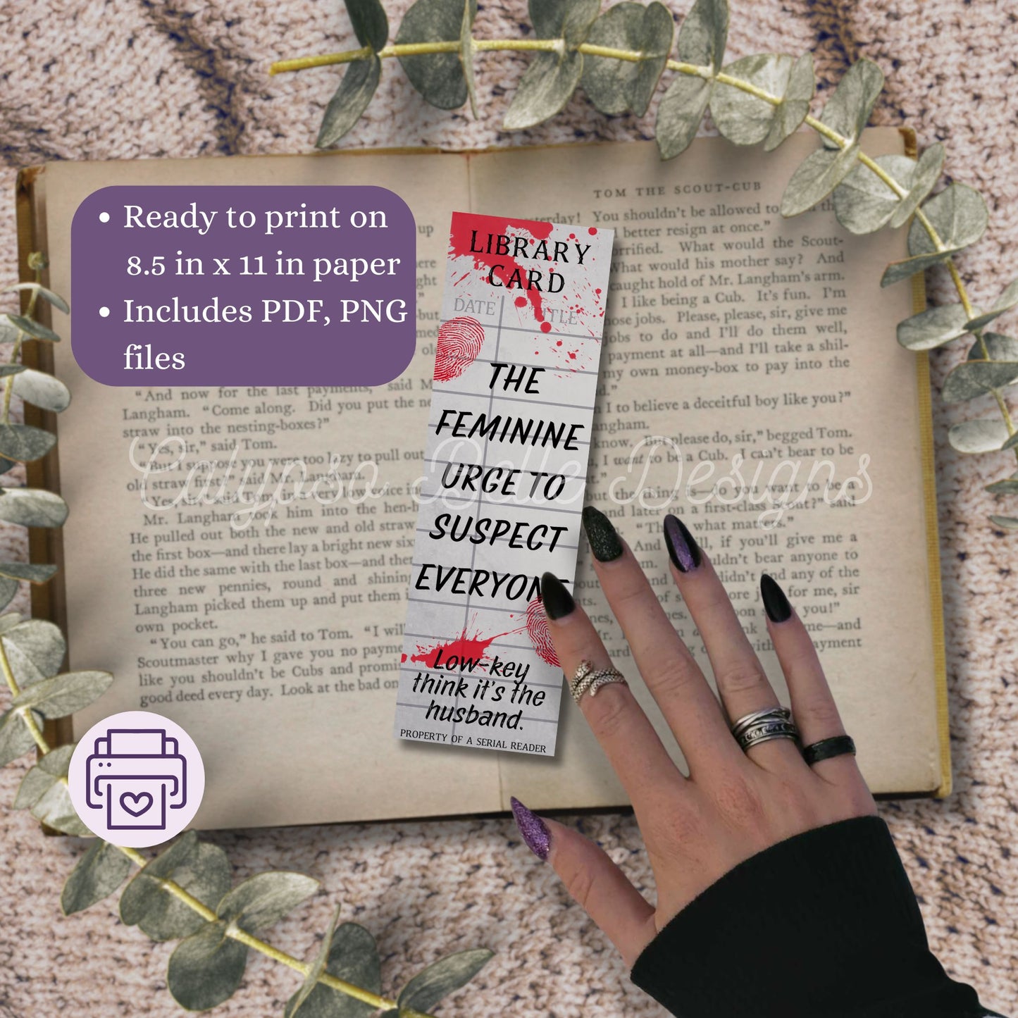 Thriller Library Card Bookmark Bundle, Printable Bookmarks Bundle