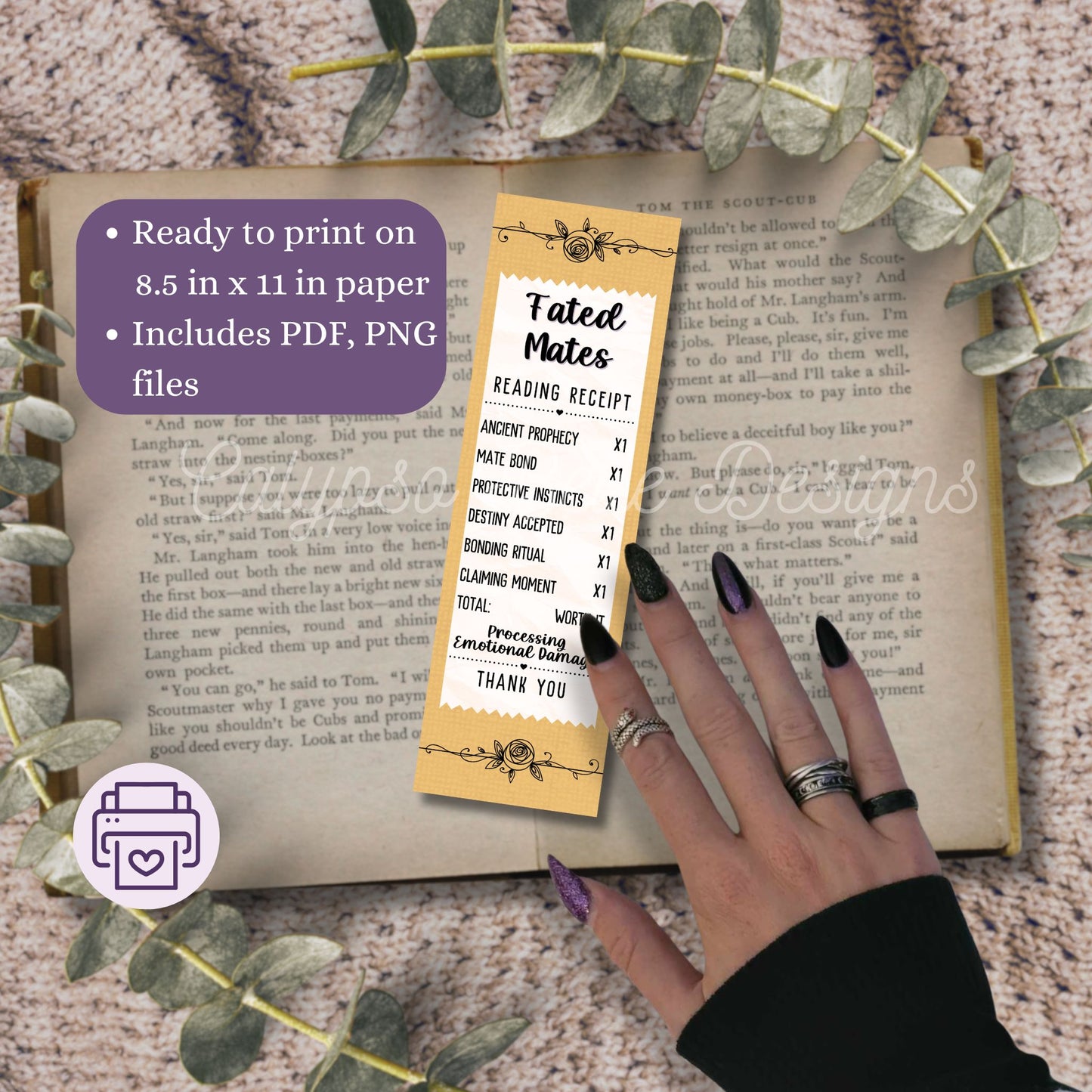 Fantasy Romance Reading Receipt Bookmark Bundle, Printable Bookmarks Bundle