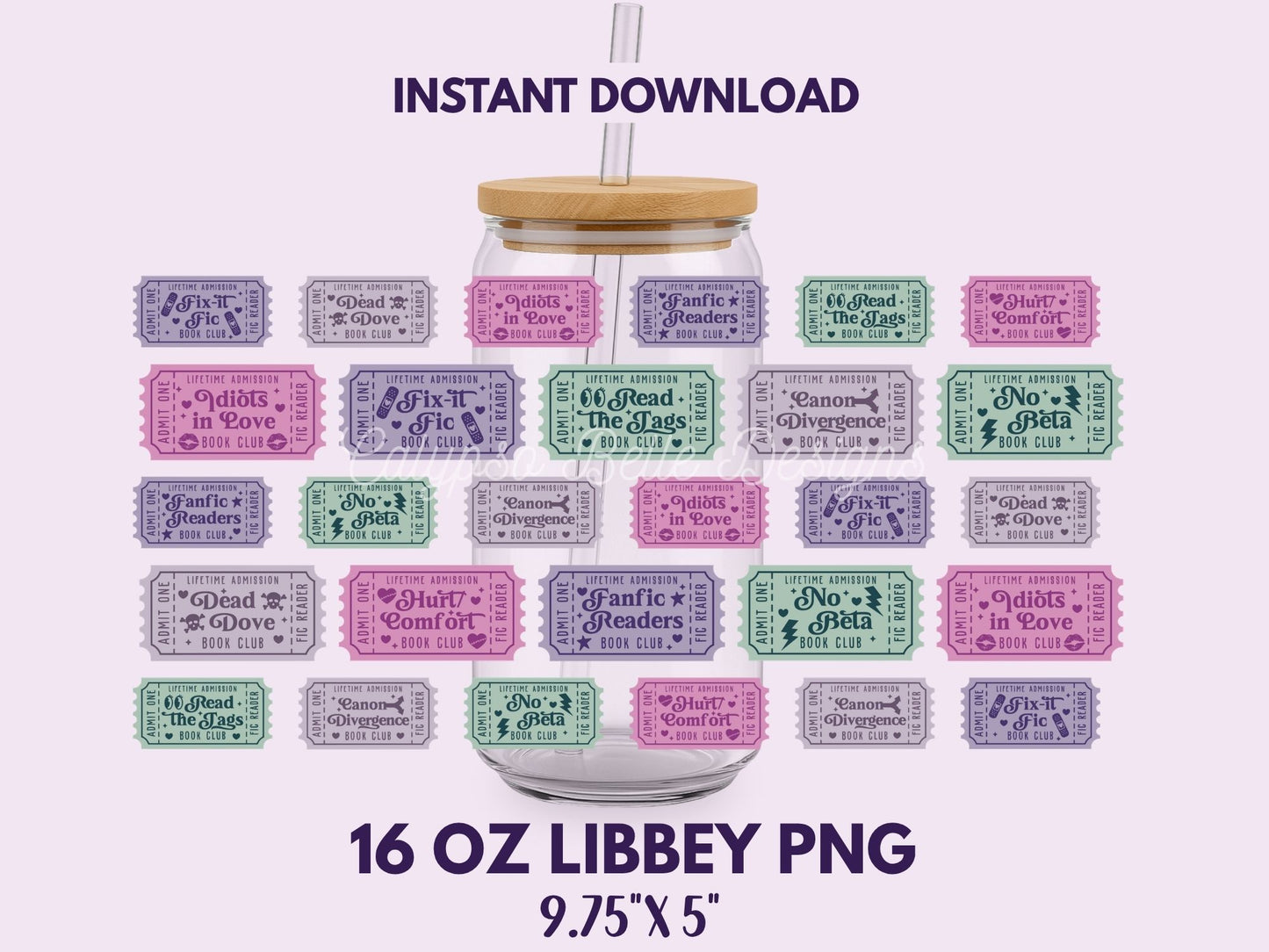 Fanfic Reader Admit One Tickets 16 oz Libbey Cup Wrap, Bookish Designs