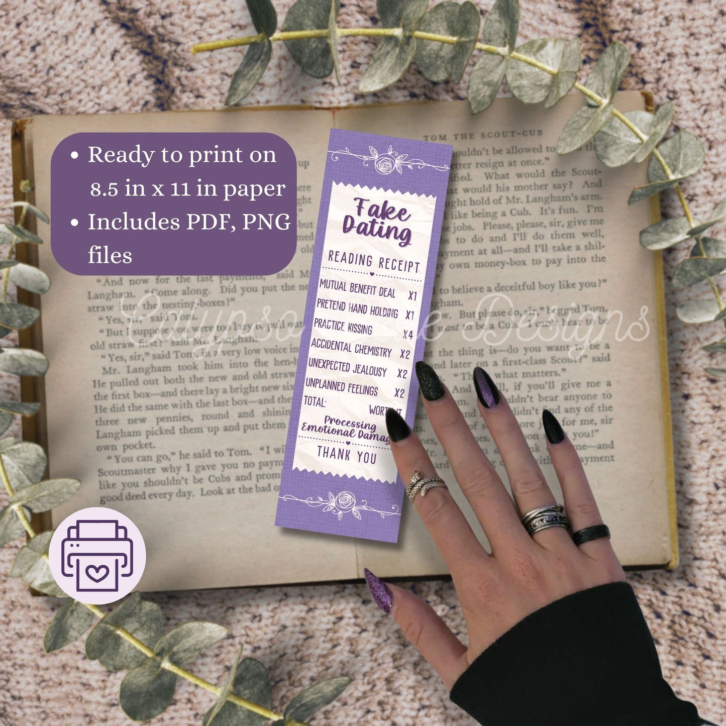 Romance Reading Receipt Bookmark Bundle, Printable Bookmarks Bundle