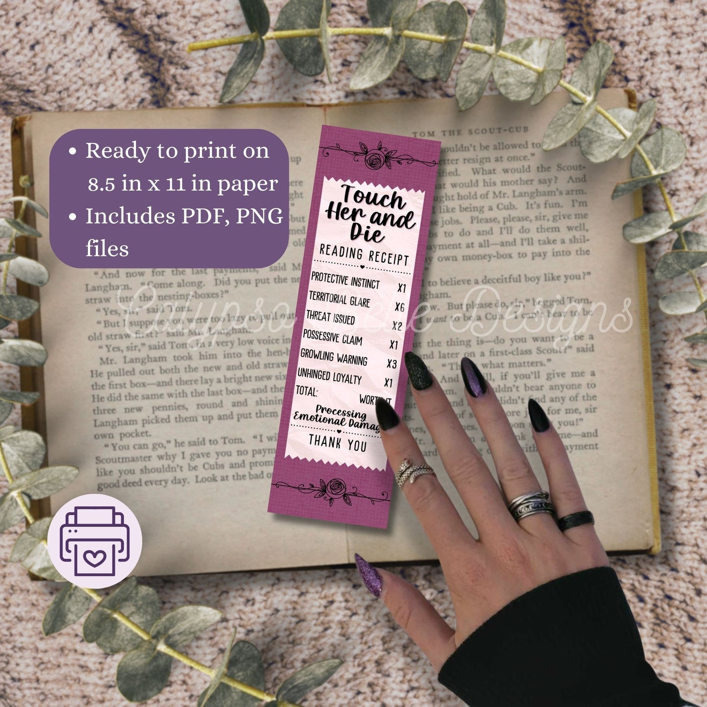 Dark Romance Reading Receipt Bookmark Bundle, Printable Bookmarks Bundle
