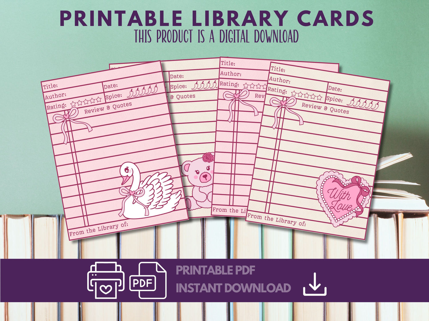Coquette Library Cards Printable with Spice Rating