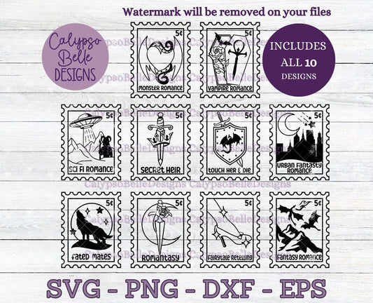 Fantasy Stamps, Book Tropes Stamps Bundle Bookish Designs