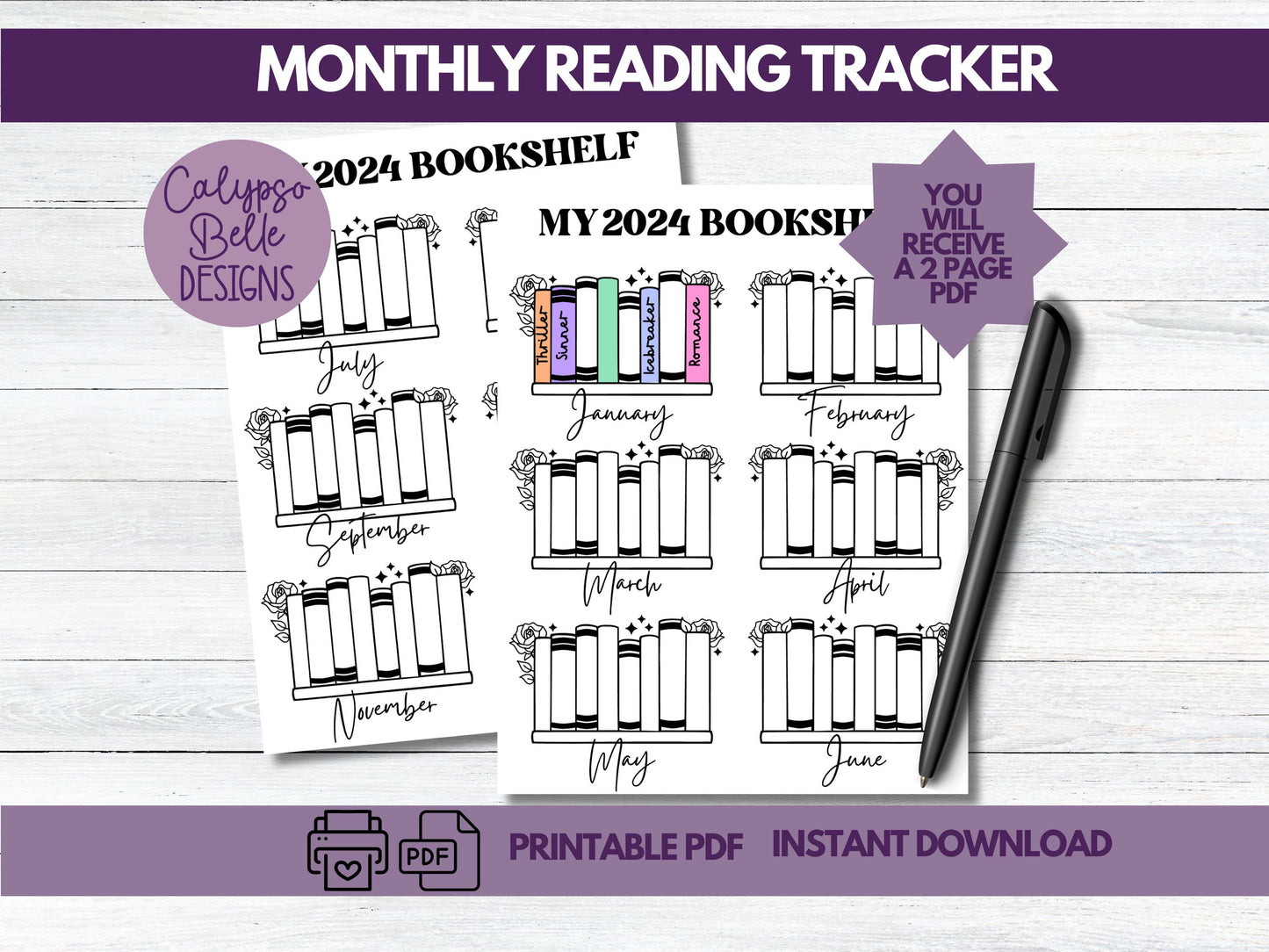 Monthly Reading Tracker,2024 Reading, Reading Challenge, Bookish Printable