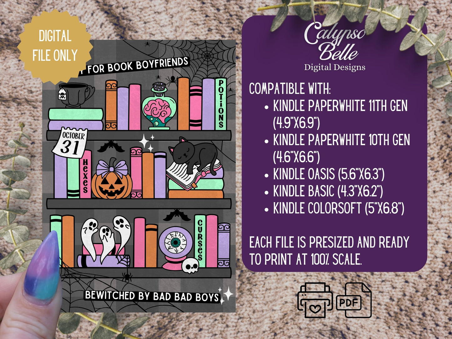 Spooky Halloween Shelf Romance, Printable Kindle Insert