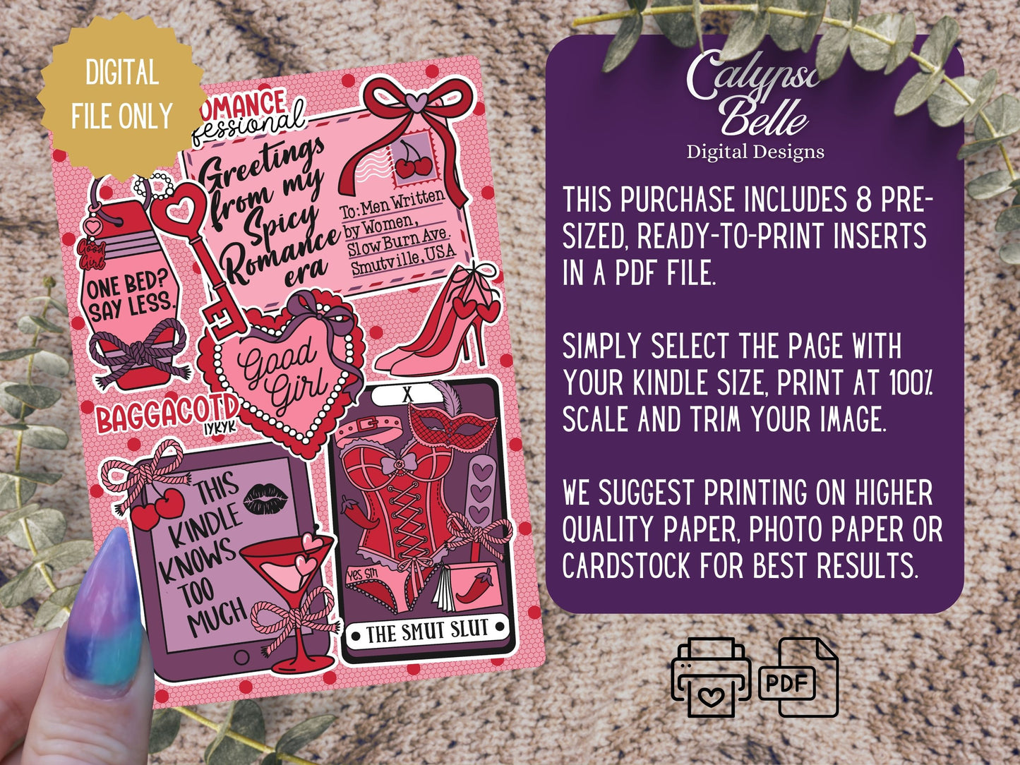 Spicy Romance, Smut Lover, Printable Kindle & Kobo Insert