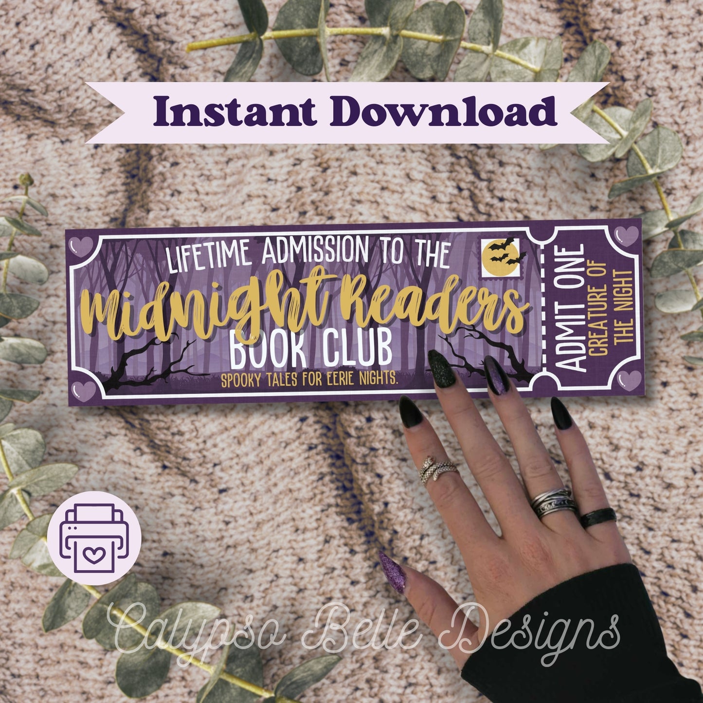 Midnight Readers Book Club Admit One Bookmark Freebie