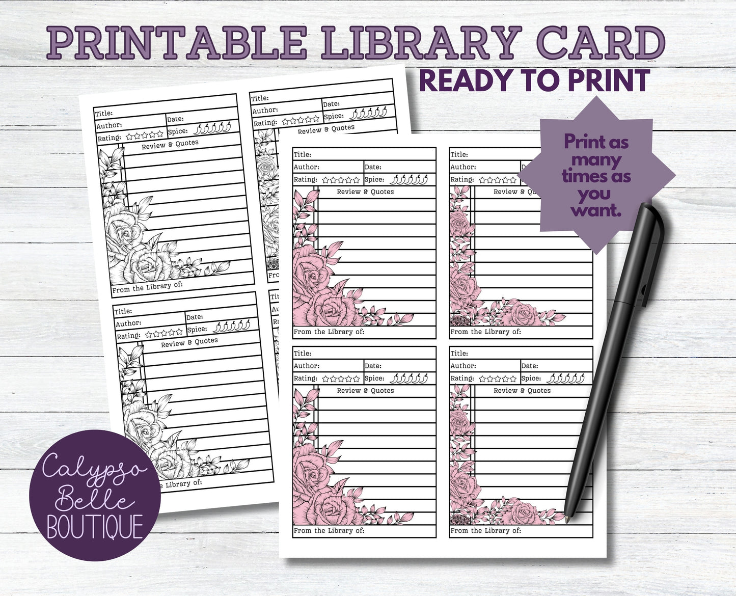 Library Card Printable with Spice Rating