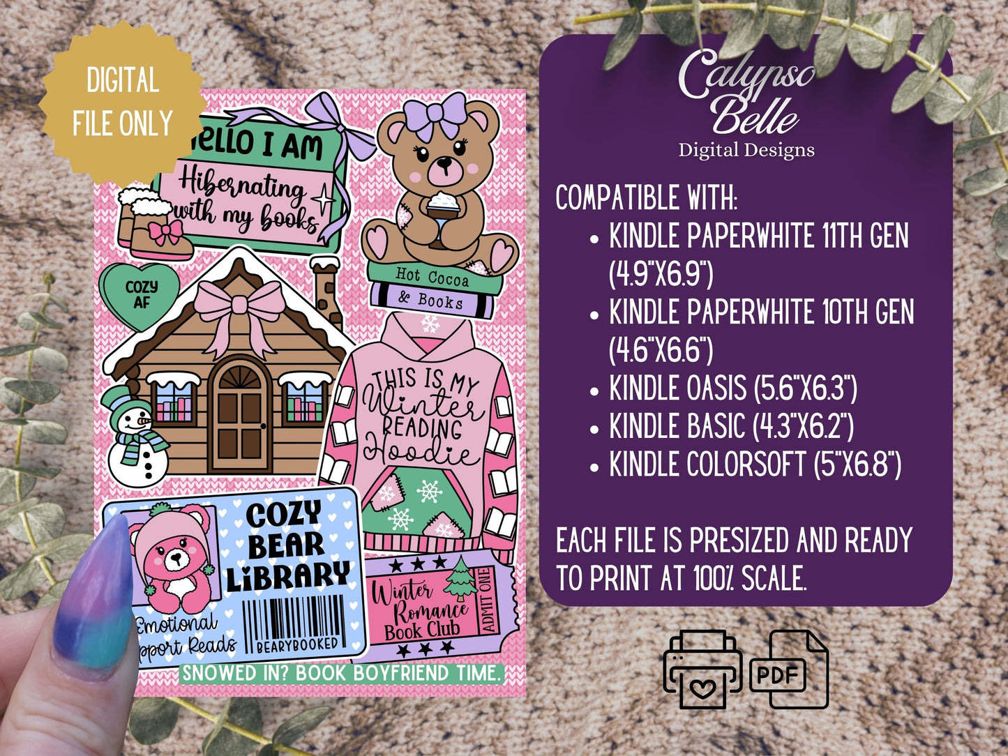 Cozy Bookish Winter Romance, Printable Kindle Insert