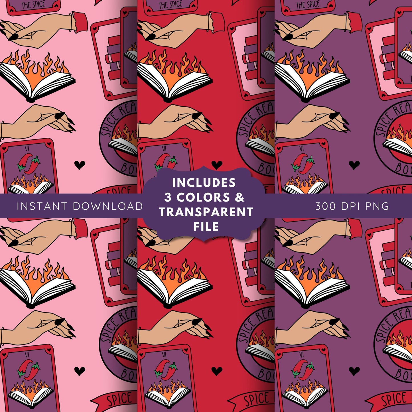 Spice Tarot Romance Reader Seamless Pattern, Smut Bookish Pattern