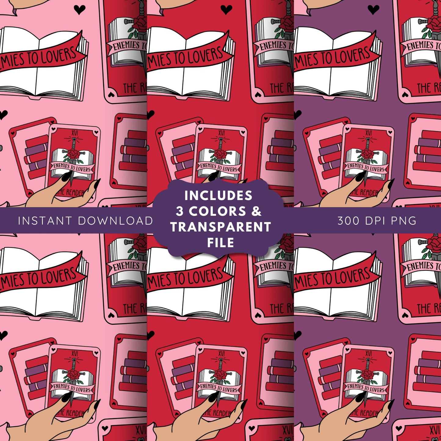 Enemies to Lovers Tarot Romance Reader Seamless Pattern, Smut Bookish Pattern